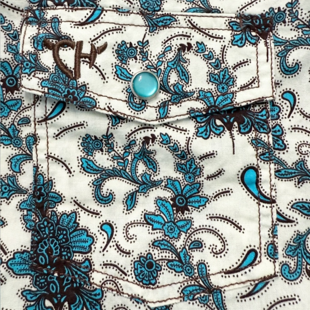Cowgirl Hardware Western Shirt Women’s L Blue Floral Paisley Snap Button - Picture 4 of 8